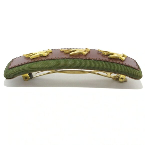 Auth ETRO - Dark Green Brown Gold Chemical Fiber Leather Hardware - Picture 5 of 6